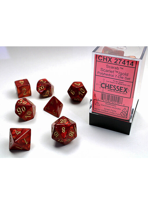 Scarab 7-Die Set Scarlet / Gold Chessex Dice (CHX27414)