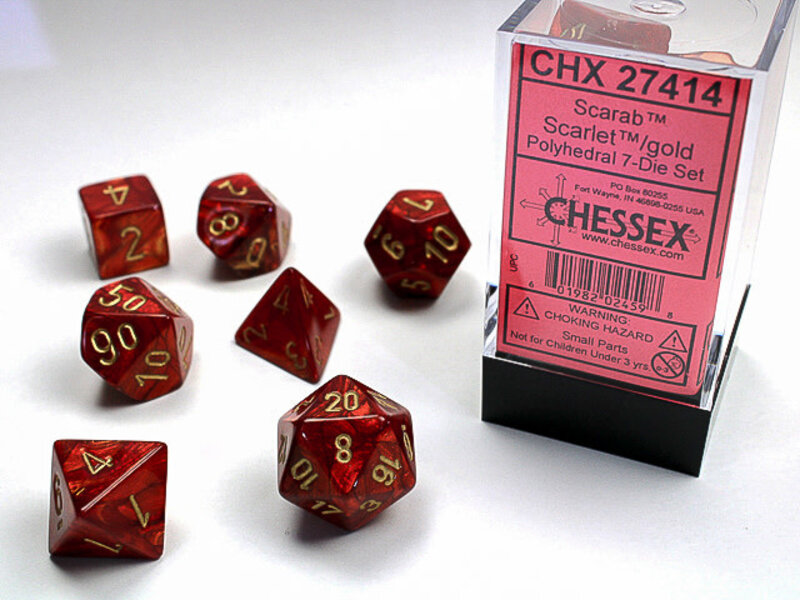 Chessex Scarab 7-Die Set Scarlet / Gold Chessex Dice (CHX27414)