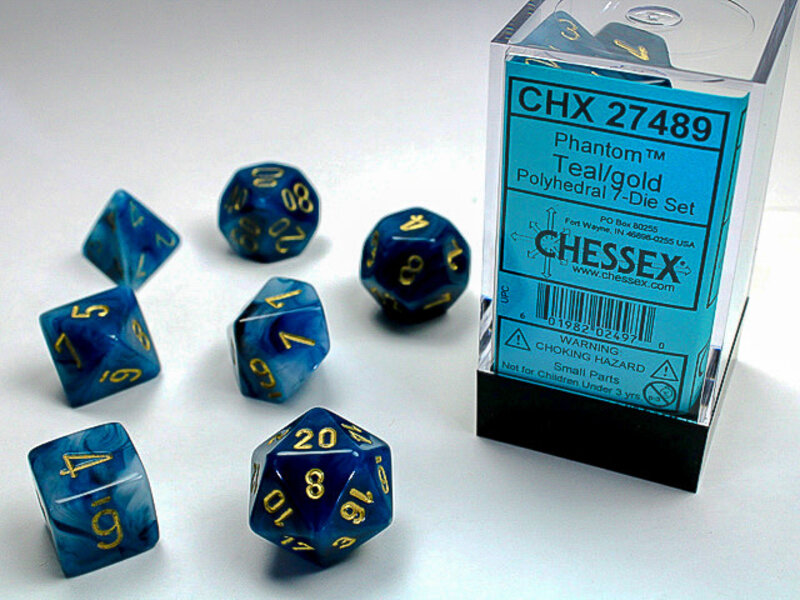 Chessex Phantom 7-Die Set Teal / Gold Chessex Dice (CHX27489)
