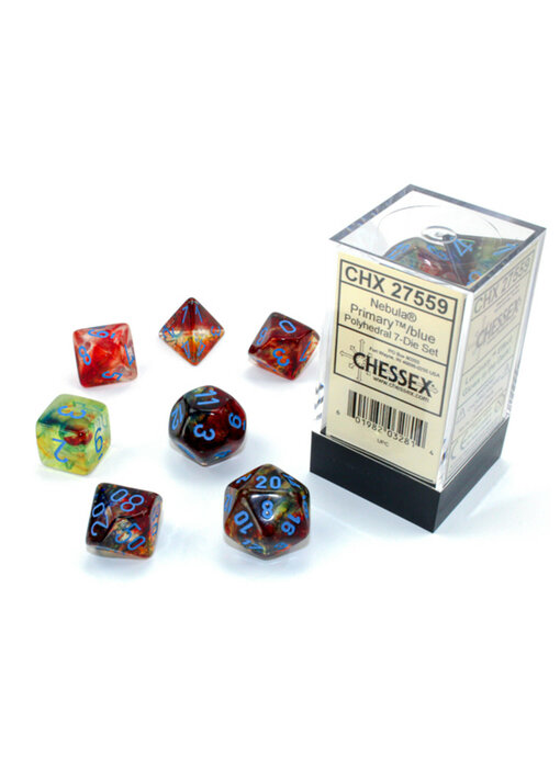 Nebula 7-Die Set Primary / Turquoise Luminary (2021) Chessex Dice (CHX27559)