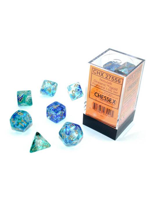 Nebula 7-Die Set Oceanic / Gold Luminary (2021) Chessex Dice (CHX27556)