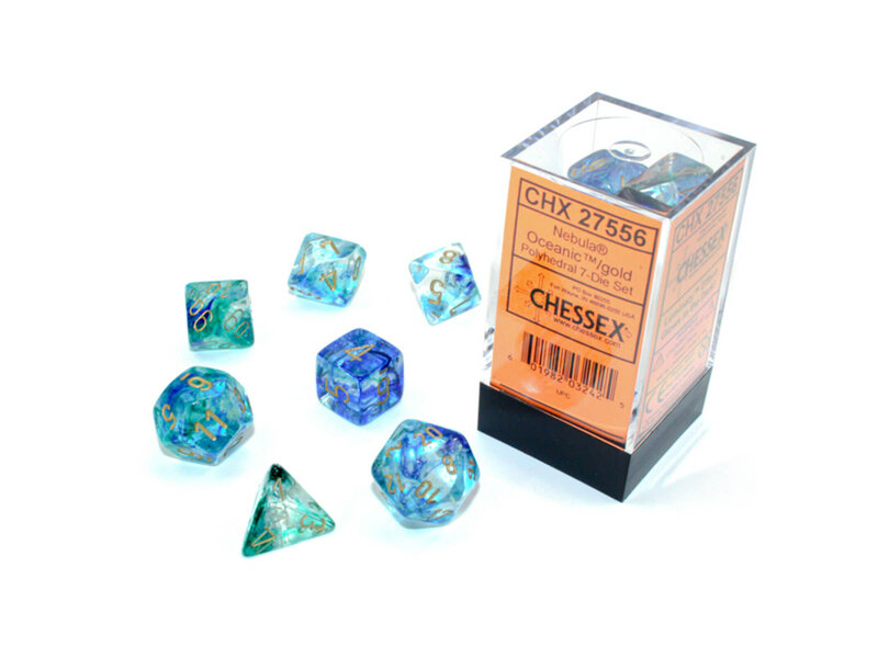 Chessex Nebula 7-Die Set Oceanic / Gold Luminary (2021) Chessex Dice (CHX27556)