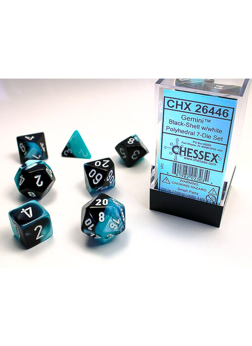 Gemini 7-Die Set Black-Shell /  White Chessex Dice (CHX26446)