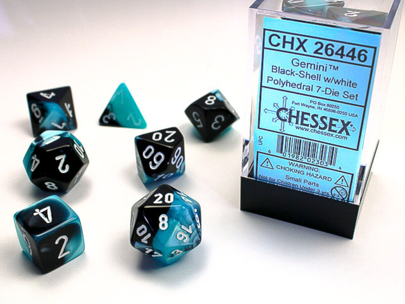 Chessex Gemini 7-Die Set Black-Shell /  White Chessex Dice (CHX26446)