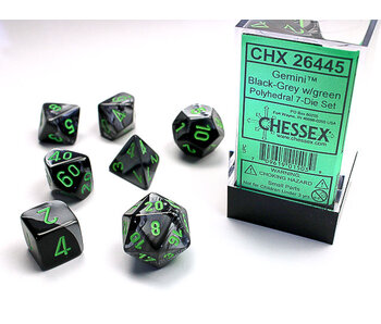 Gemini 7-Die Set Black-Grey / Green Chessex Dice (CHX26445)