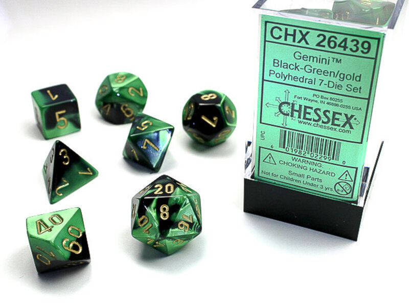 Chessex Gemini 7-Die Set Black-Green / Gold Chessex Dice (CHX26439)