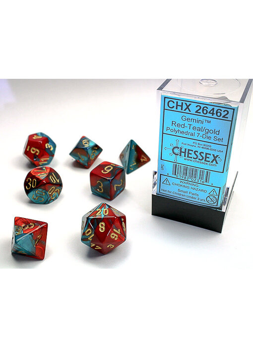 Gemini 7-Die Red-Teal / Gold Chessex Dice (CHX26462)