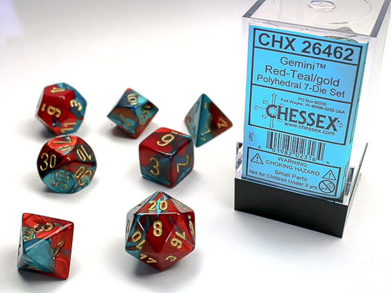 Chessex Gemini 7-Die Red-Teal / Gold Chessex Dice (CHX26462)