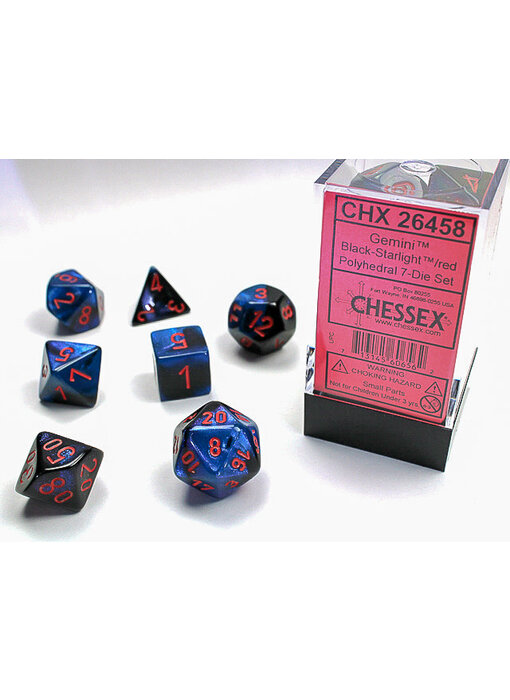 Gemini 7-Die Black-Starlight / Red Chessex Dice (CHX26458)