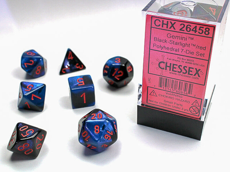 Chessex Gemini 7-Die Black-Starlight / Red Chessex Dice (CHX26458)