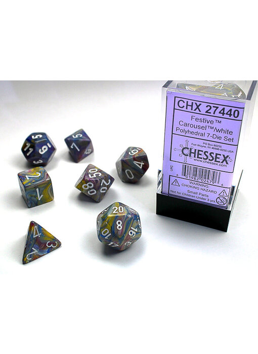 Festive 7-Die Set Carousel / White Chessex Dice (CHX27440)