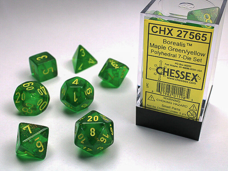 Chessex Borealis 7-Die Set Maple Green / Yellow Chessex Dice (CHX27565)