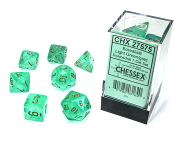 Borealis 7-Die Set Light Green / Gold Luminary Chessex Dice (CHX27575)