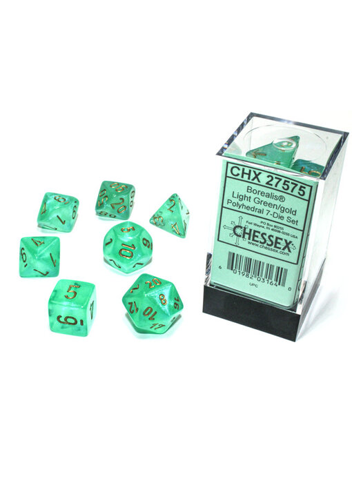 Borealis 7-Die Set Light Green / Gold Luminary Chessex Dice (CHX27575)