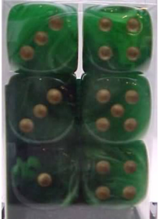Vortex 12 * D6 Green / Gold 16mm Chessex Dice (CHX27635)