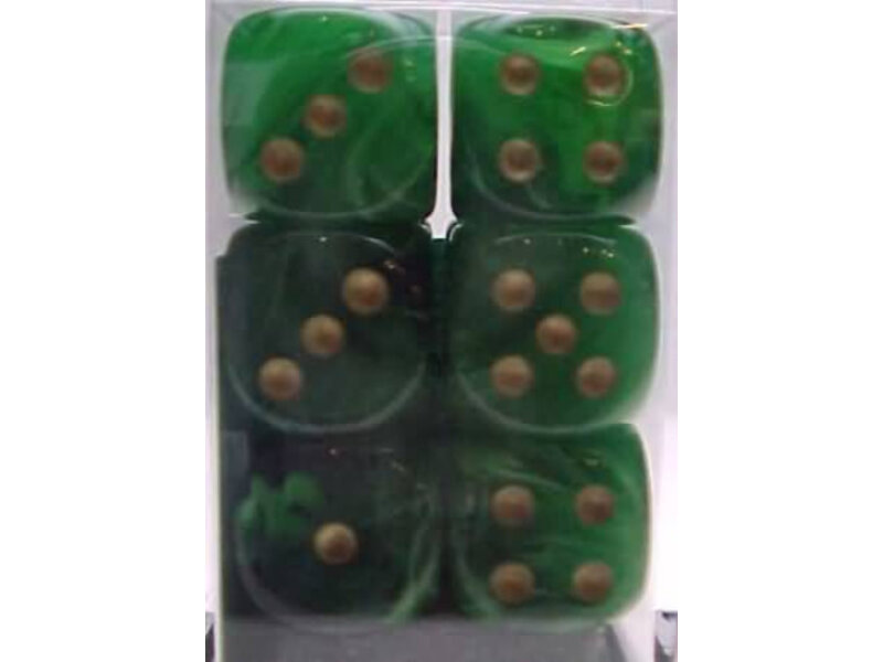 Chessex Vortex 12 * D6 Green / Gold 16mm Chessex Dice (CHX27635)