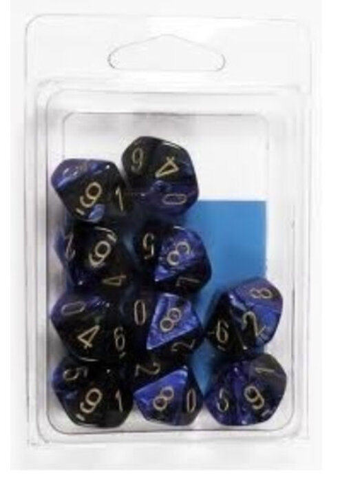 Gemini 10 * D10 Black-Blue / Gold Chessex Dice (CHX26235)