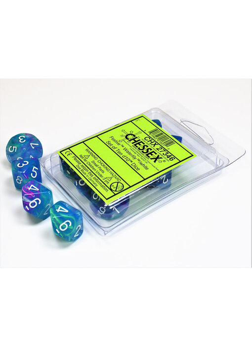 Festive 10 * D10 Waterlily / White Chessex Dice (CHX27346)