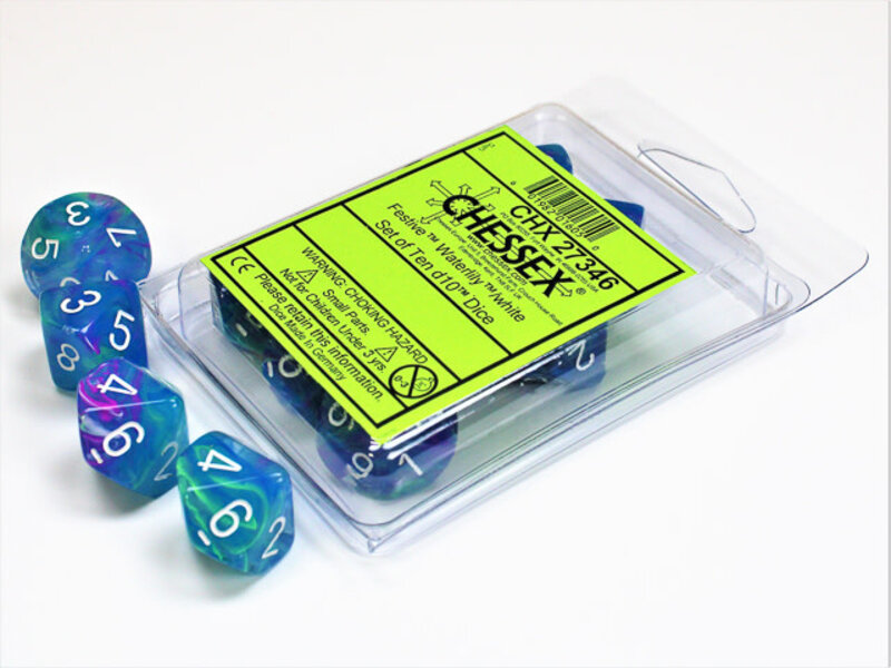 Chessex Festive 10 * D10 Waterlily / White Chessex Dice (CHX27346)