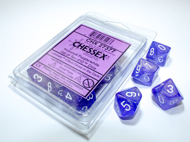 Chessex Borealis 10 * D10 Purple / White Luminary Chessex Dice (CHX27377)