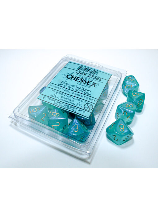 Borealis 10 * D10 Teal / Gold Luminary Chessex Dice (CHX27385)