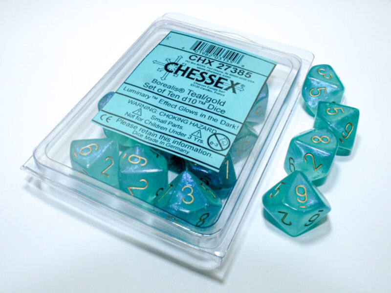Chessex Borealis 10 * D10 Teal / Gold Luminary Chessex Dice (CHX27385)