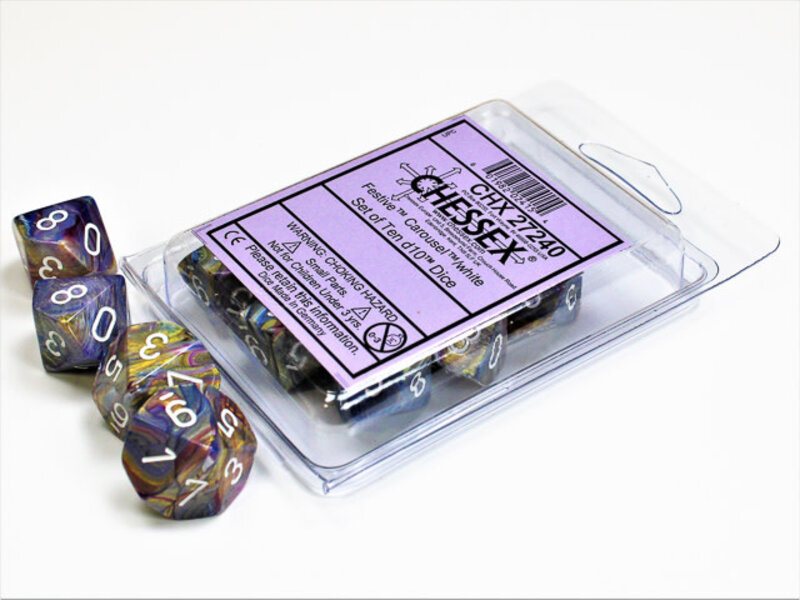 Chessex Festive 10 * D10 Carousel / White Chessex Dice (CHX27240)