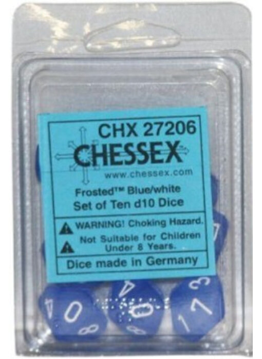 Frosted 10 * D10 Blue / White Chessex Dice (CHX27206)