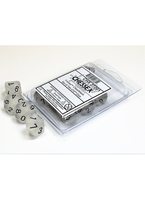 Frosted 10 * D10 Clear / Black Chessex Dice (CHX27201)