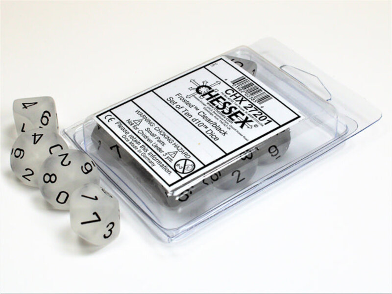 Chessex Frosted 10 * D10 Clear / Black Chessex Dice (CHX27201)