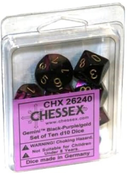 Gemini 10 * D10 Black-Purple / Gold Chessex Dice (CHX26240)