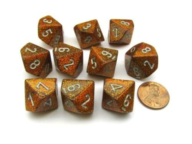 Chessex Glitter 10 * D10 Gold / Silver Chessex Dice (CHX27303)