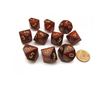 Glitter 10 * D10 Ruby / Gold Chessex Dice (CHX27304)