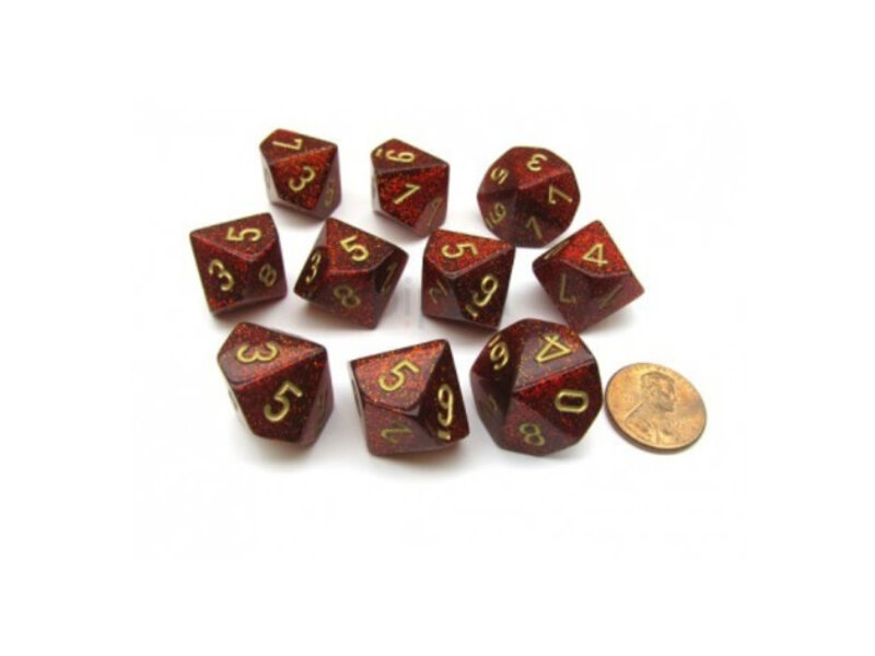 Chessex Glitter 10 * D10 Ruby / Gold Chessex Dice (CHX27304)
