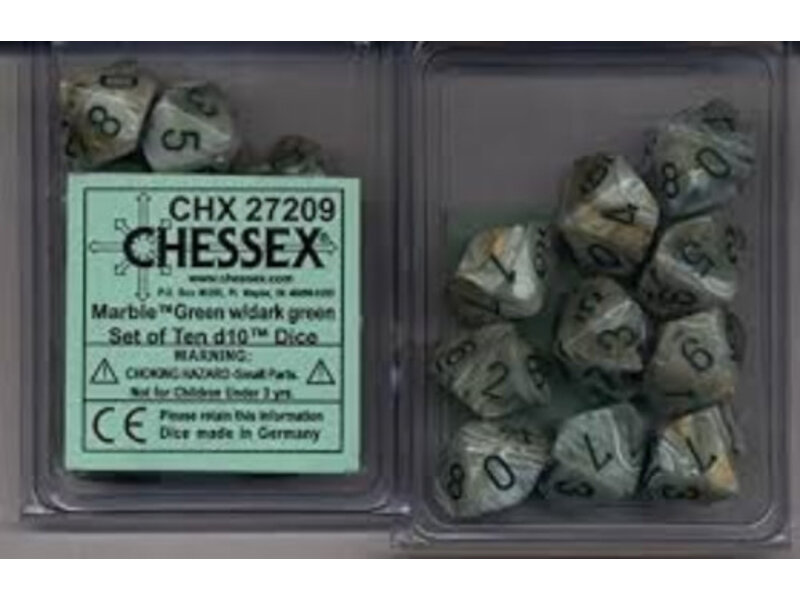 Chessex Marble 10 * D10 Green / Dark Green Chessex Dice (CHX27209)