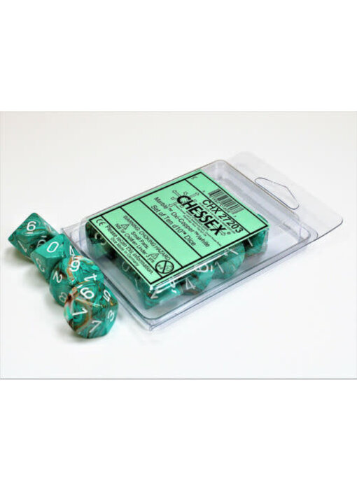 Marble 10 * D10 Oxi-Copper / White Chessex Dice (CHX27203)