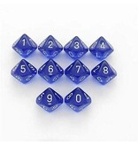Chessex Translucent 10 * D10 Blue / White - New Version Chessex Dice (CHX23276)