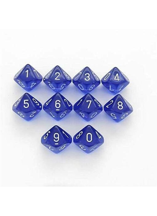 Translucent 10 * D10 Blue / White - New Version Chessex Dice (CHX23276)