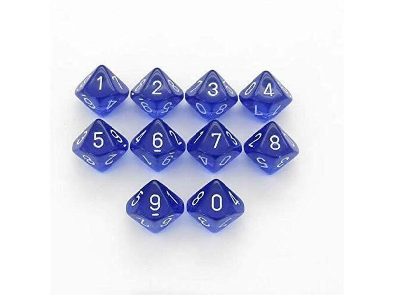 Chessex Translucent 10 * D10 Blue / White - New Version Chessex Dice (CHX23276)