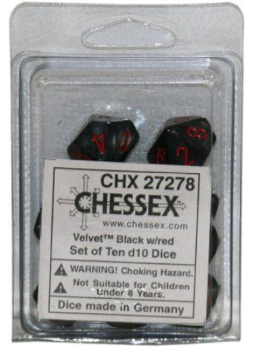 Velvet 10 * D10 Black / Red Chessex Dice (CHX27278)