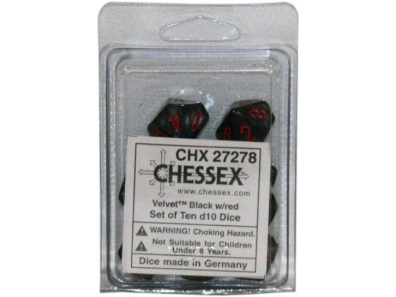 Chessex Velvet 10 * D10 Black / Red Chessex Dice (CHX27278)