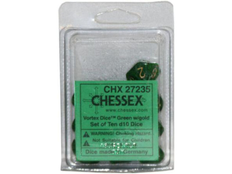 Chessex Vortex 10 * D10 Green / Gold Chessex Dice (CHX27235)