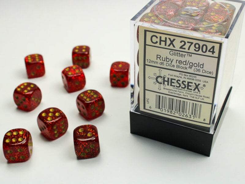 Chessex Glitter 36 * D6 Ruby / Gold 12mm Chessex Dice (CHX27904)