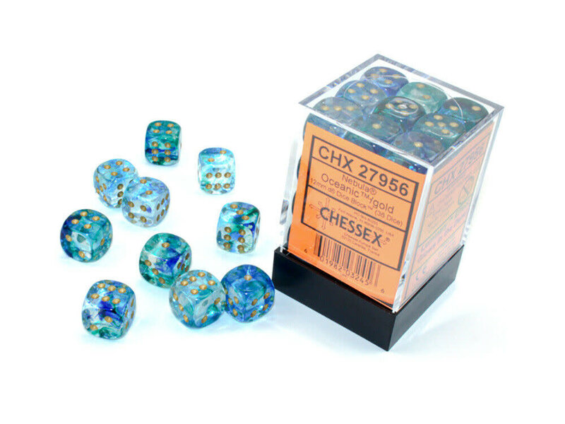 Chessex Nebula 36 * D6 Oceanic / Gold Luminary 12mm Chessex Dice (CHX27956)