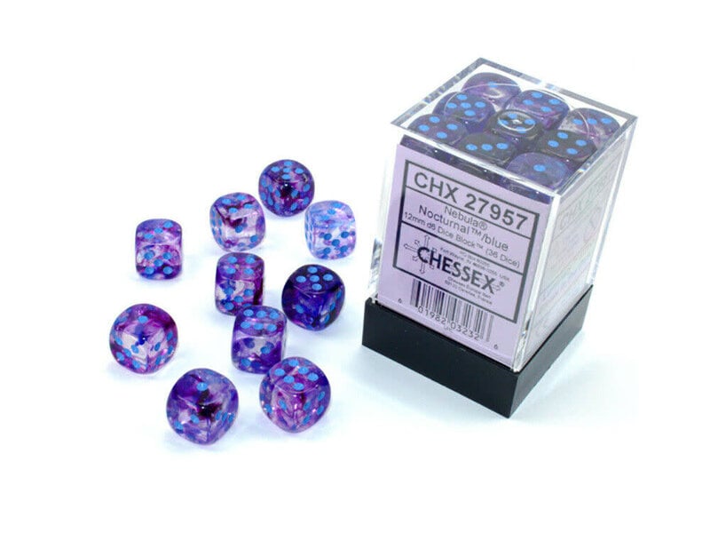 Chessex Nebula 36 * D6 Nocturnal / Blue Luminary 12mm Chessex Dice (CHX27957)