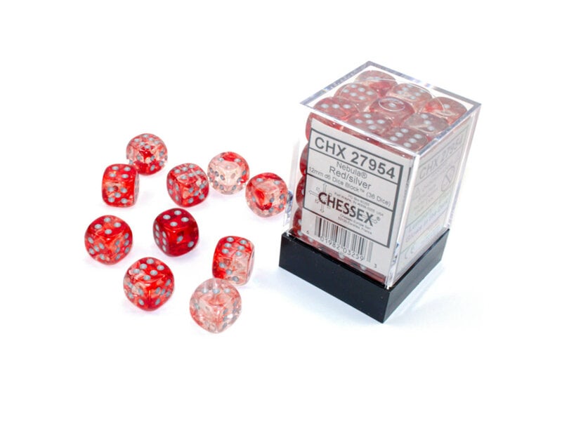 Chessex Nebula 36 * D6 Red / Silver Luminary 12mm Chessex Dice (CHX27954)