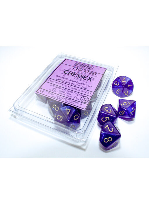 Borealis 10 * D10 Royal Purple / Gold Luminary Chessex Dice (CHX27387)