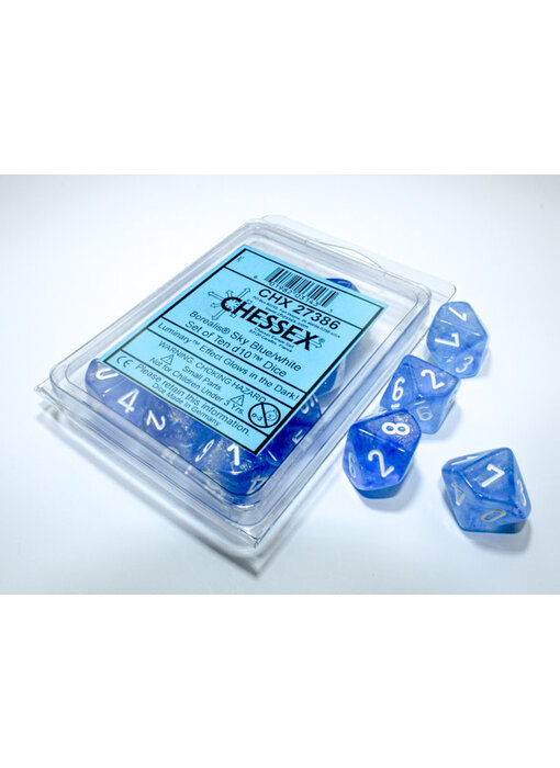 Borealis 10 * D10 Sky Blue / White Luminary Chessex Dice (CHX27386)