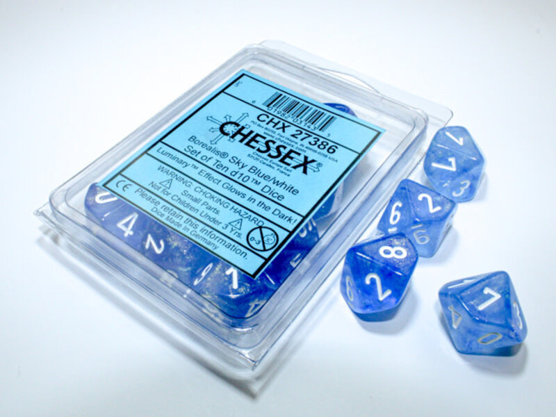 Chessex Borealis 10 * D10 Sky Blue / White Luminary Chessex Dice (CHX27386)