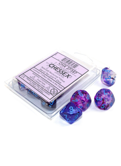 Nebula 10 * D10 Nocturnal / Blue Luminary Chessex Dice (CHX27357)